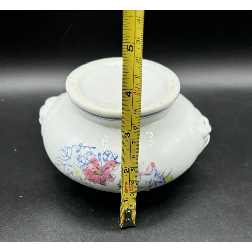 Rare Antique Ceramic Lions Head Sugar Bowl Or Dry Creamer Dish hand Painted -A99